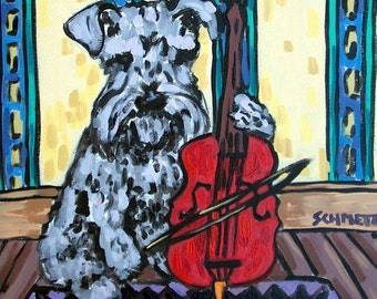 Schnauzer dog art tile - cello player - ceramic coaster - dog lover gift