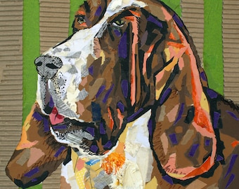 Basset hound dog collage art print animal decor by jay schmetz