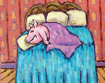 pig in a blanket Art coaster tile JSCHMETZ modern abstract folk pop art bedroom  ART gift