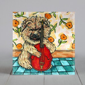 chow chow playing stand up bass - dog art - tile coaster - animal lover gift