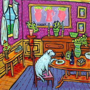 Great Pyrenees having Dinner Dog Art coaster tile Gift