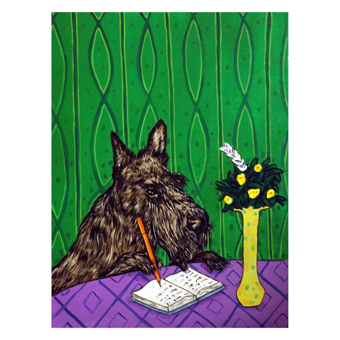 Scottish Terrier Writing in a Journal Dog Art Print Etsy