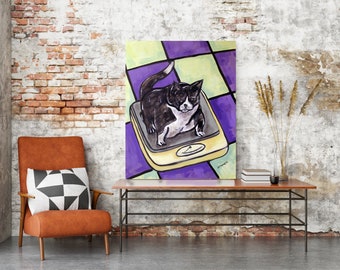 Cat print bathroom wall art - fat cat - animal lover gifts - animal decor - cat decor - cat artwork