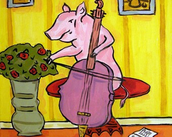 pig cello coaster tile gift pet modern folk