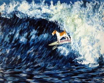 Fox Terrier Surfing Dog Art Print