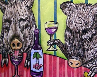Javelina wine animal art coaster tile gift - multiple sizes