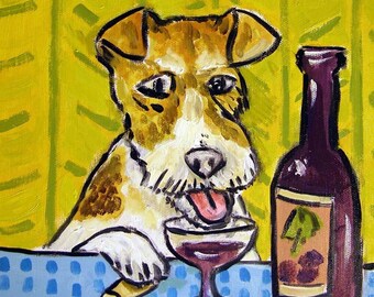 Fox Terrier at the Wine Bar Dog Art coaster tile gift JSCHMETZ pop art modern abstract folk
