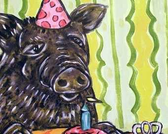 Pot Belly Pig Birthday Animal art tile coaster