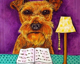Irish Terrier Reading a Book Dog Art coaster tile gift - multiple sizes