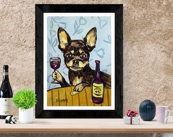 chihuahua art, chihuahua wine print, chihuahua decor, animal wine art, wine decor, wine canvas, canvas wall art, dog canvas, chihuahua wall