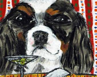 Cavalier King Charles Spaniel at the martini bar - dog art - tile coaster - gift