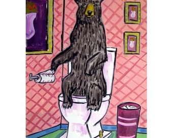 Black Bear in the Bathroom Art Print