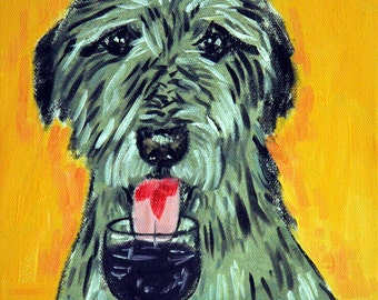 irish wolfhound at the wione bar dog art print - stretched canvas or paper print - multiple sizes available