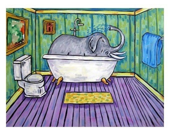Elephant Taking a Bath Art Print
