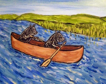 Pigs in the Canoe - animal art - tile coaster - gift