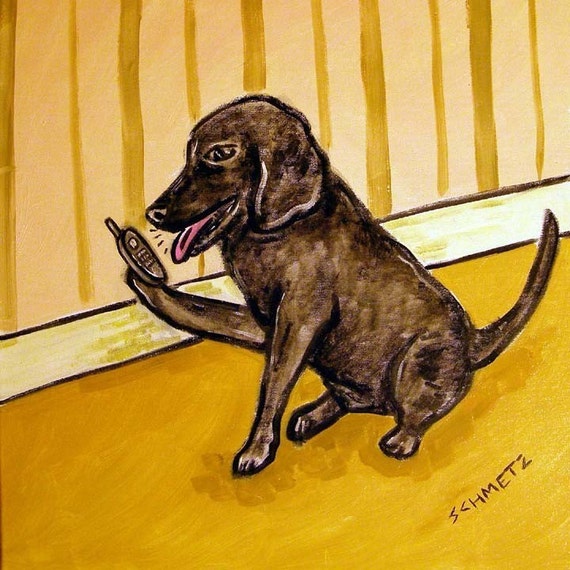 DACHSHUND surfing dog 13x19  art PRINT dog animals impressionism dog new 