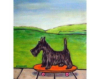 Scottish Terrier Riding a Skateboard Dog Art Print