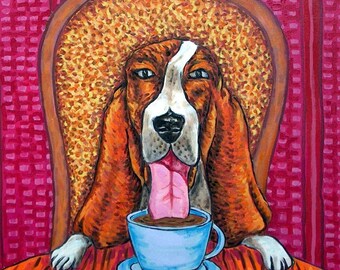 Basset hound dog art tile coaster gift - coffee decor - modern home decor