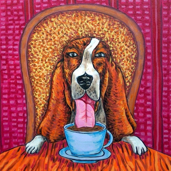 Basset Hound at the Coffee Shop Dog Art Tile Coaster Gift Etsy