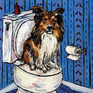 Shetland Sheepdog Sheltie in the Bathroom Dog Art Print  JSCHMETZ modern FOLK  POP art
