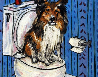 Shetland Sheepdog Sheltie in the Bathroom Dog Art Print  JSCHMETZ modern FOLK  POP art