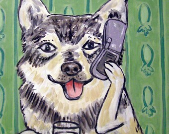 Swedish Vallhund dog art print gift dog on cell phone