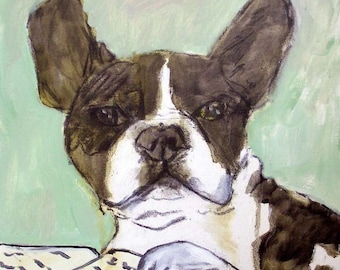 bulldog art - French Bulldog - tile, coaster, gift, modern folk art, library art, frenchie, french bulldog tile, dog, dog art, dog tile
