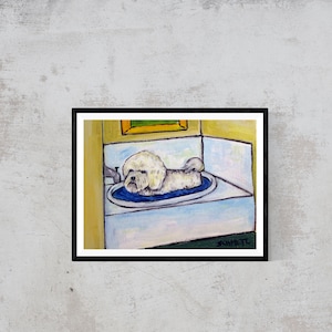 Bichon frise bath dog art canvas print - ready to hang animal decor by schmetzpetz