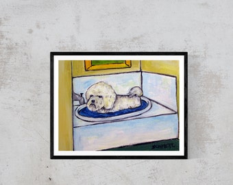 Bichon frise bath dog art canvas print - ready to hang animal decor by schmetzpetz