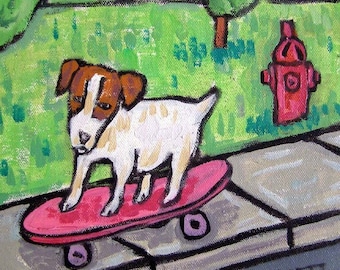 Jack Russell Terrier Skateboarding Dog art tile coaster JSCHMETZ modern abstract folk pop art AMERICAN ART gift