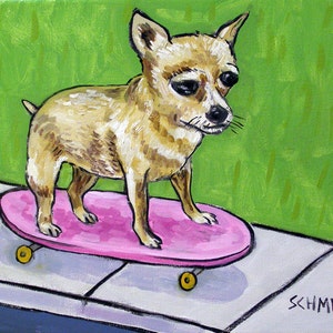 chihuahua art - Chihuahua Riding a Skateboard Art Print  JSCHMETZ modern abstract folk pop art gift