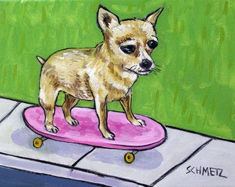 chihuahua art - Chihuahua Riding a Skateboard Art Print  JSCHMETZ modern abstract folk pop art gift