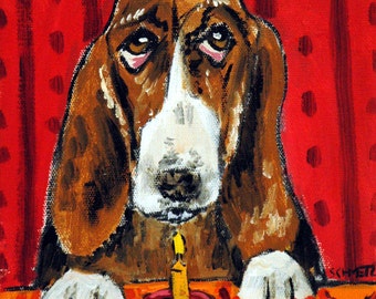 Basset Hound birthday Dog Art Print  JSCHMETZ abstract folk art pop art MODERN