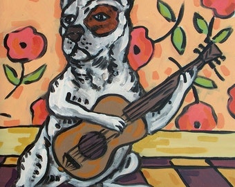 Pit Bull Terrier Playing Guitar Dog Art coaster tile Gift