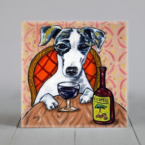 Whippet dog coaster wine art tile - birthday gift - multiple sizes farmhouse art decor