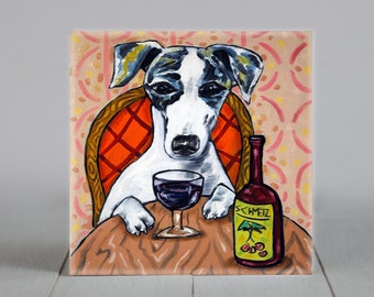 Whippet dog coaster wine art tile - birthday gift - multiple sizes farmhouse art decor
