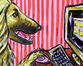 Afghan Hound dog art artwork coaster tile - working from home - modern folk