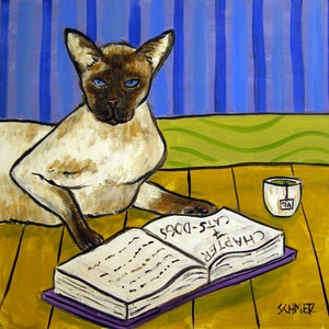 Siamese Cat art, cat coaster, cat gift, cat tile, ceramic cat gift, reading cat