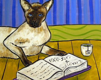 Siamese Cat art, cat coaster, cat gift, cat tile, ceramic cat gift, reading cat