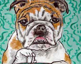 bulldog art tea canvas print gift modern Giclee- ready to hang by Jay Schmetz