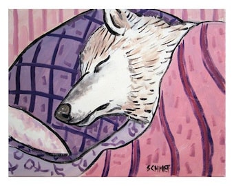 samolyed sleeping dog art print - matte paper print or stretched canvas print - multiple sizes avavilable