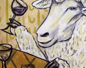 Sheep Ram at the Wine Bar Animal art tile coaster