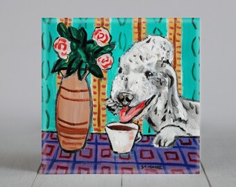 Bedlington - tile - coaster - dog art - animal decor - dog lover gifts - coffee decor -