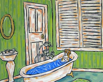Jack russell terrier bathroom dog art printon canvas or paper - ready to hang by jay schmetz