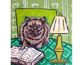 cat art - Burmese Cat Reading a Book Animal Art Print, cat gifts, gift