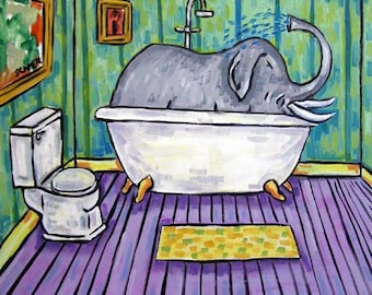 Elephant Taking a Bath Art coaster tile