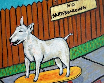 Bull Terrier Skateboarding DOG Art coaster tile Gift - multiple sizes available