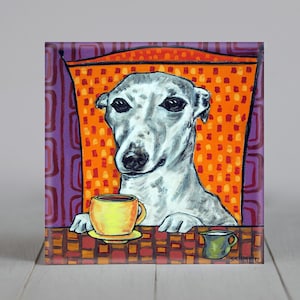 Whippet art tile coaster gift for dog lover animal coffee decor