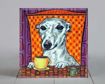 Whippet art tile coaster gift for dog lover animal coffee decor