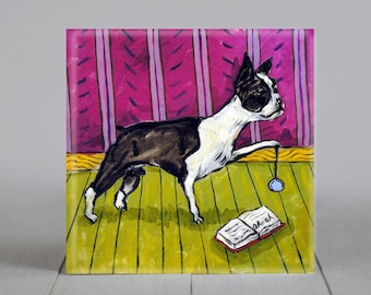 Boston Terrier art - yoyo - dog lover gift - tile - coaster - eclectic unique gifts - yo-yo